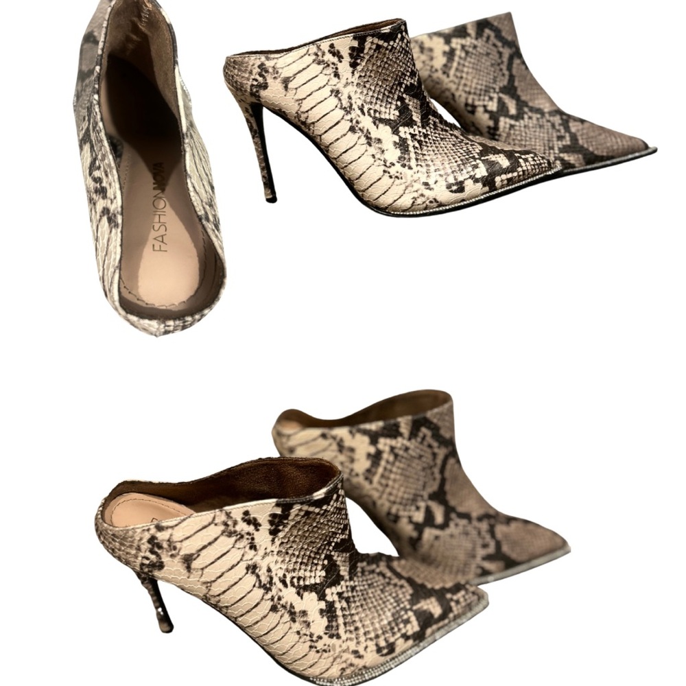 Fashion Nova Black and Cream Mules with Sleek Design